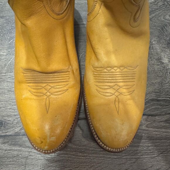 Tony Mora Cowboy Boots Yellow Tall Western Wmns Size 8.5 Stitched Leather 6400 5 - Picture 10 of 12
